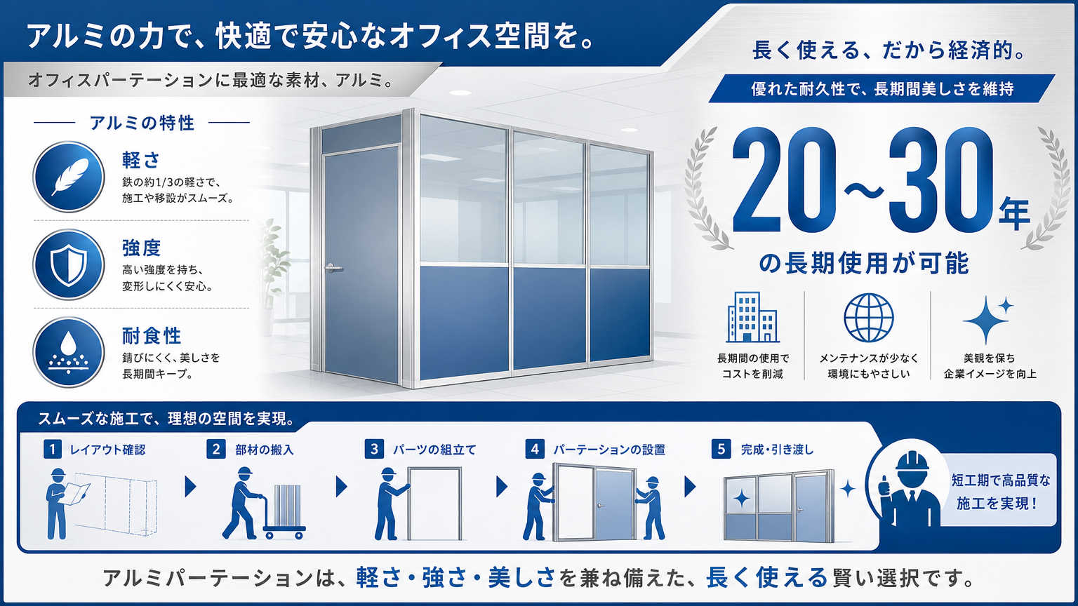 アルミの耐久性とは｜オフィスパーテーションで採用される理由